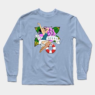 A Colourful, Old School Style Pin-Up Tattoo Graphic for People Who Love the Old Style Long Sleeve T-Shirt